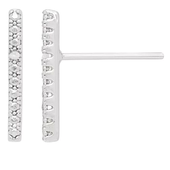 Macy’s Diamond Accent Bar Stud Earrings in fine Silver plate - Picture 2 of 6